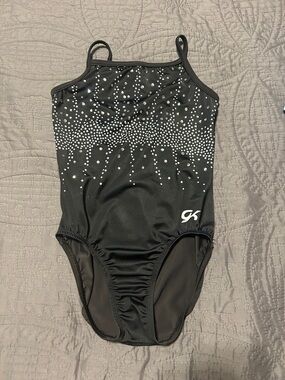 GK Black Leotard with Silver and Rhinestone Detail